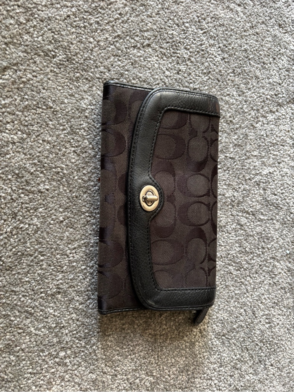 Coach Black Signature-Pattern Wallet with Turnlock Closure